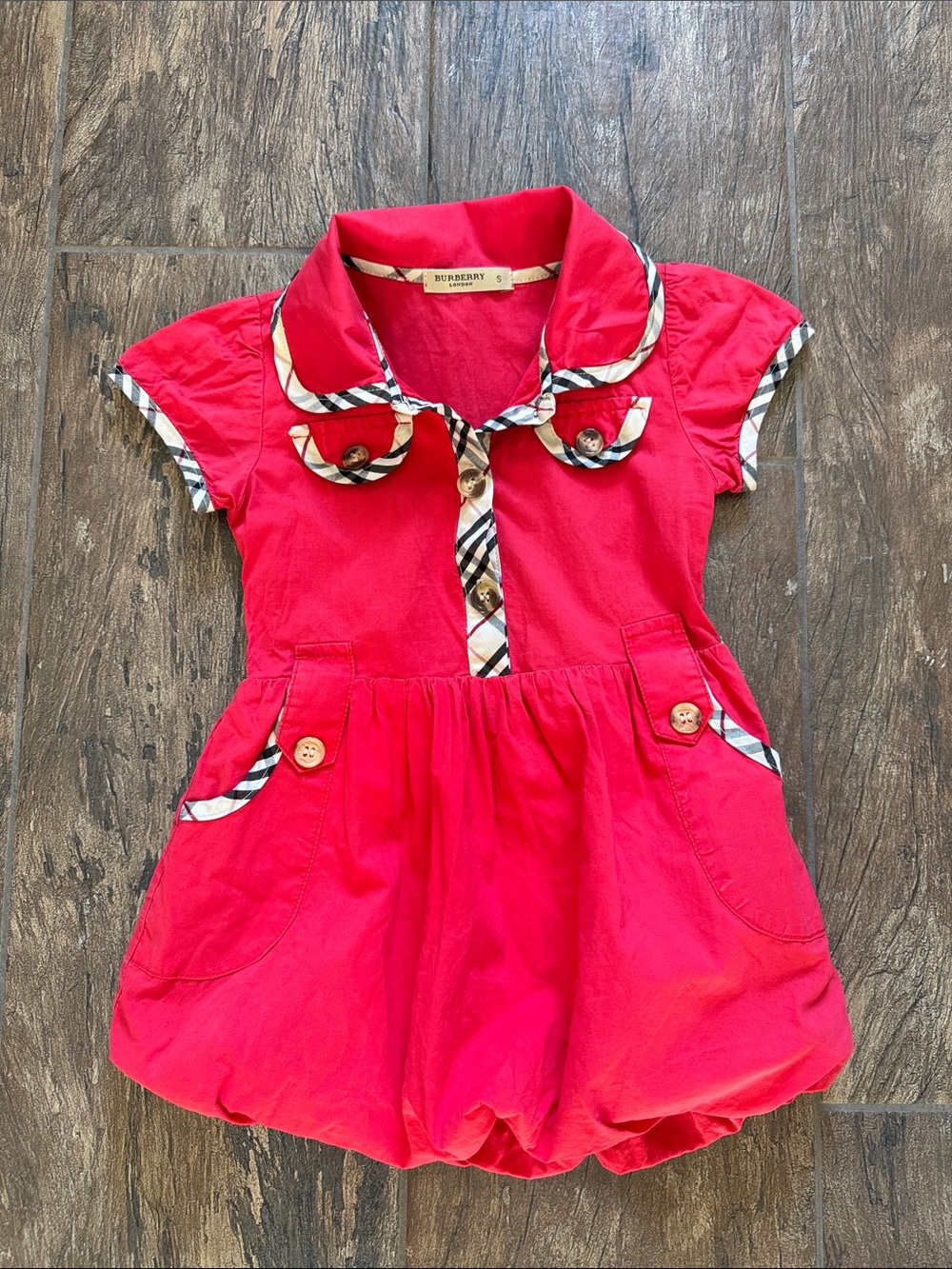 Burberry London Toddler Bubble Dress Red With Nova Check Trim Size S / 18M - 24M